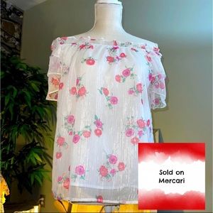 Metallic floral off the shoulder blouse